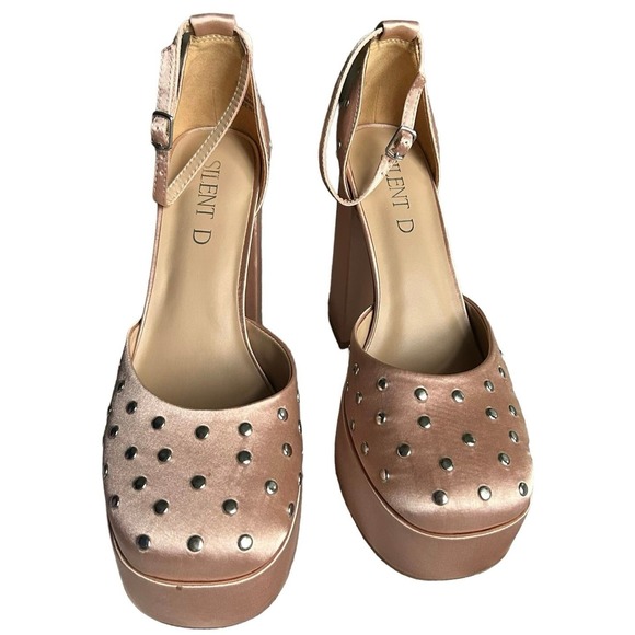 ANTHROPOLOGIE Silent D Grace Rose Satin Studded Platform Heels NIB Size 8.5 - Picture 6 of 8